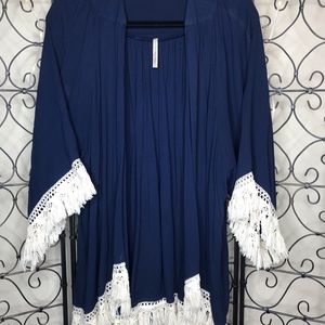 Royal blue, western style fringe detail kimono